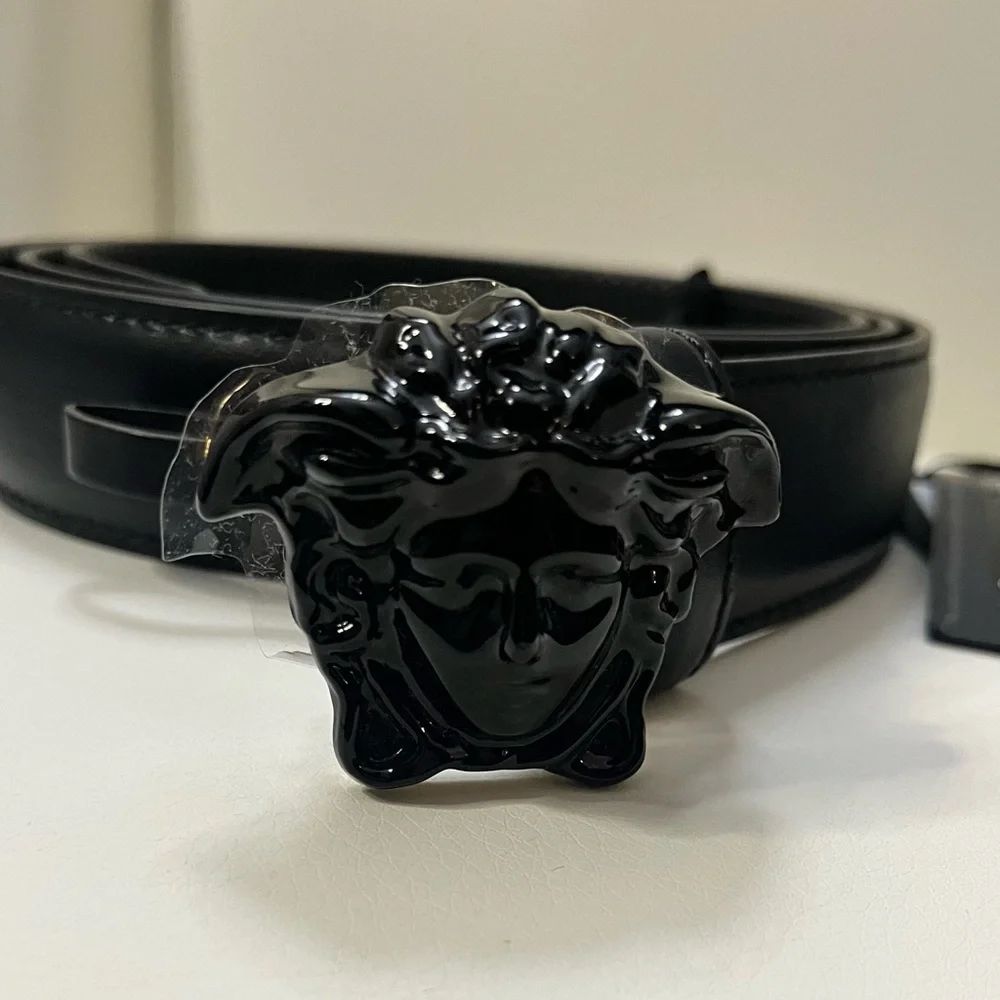 VERSACE LA MEDUSA BLACK PALAZZO BELT